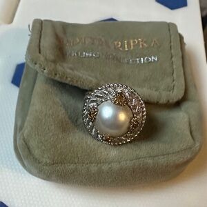 Judith Ripka Silver and Gold Pearl Accent Ring